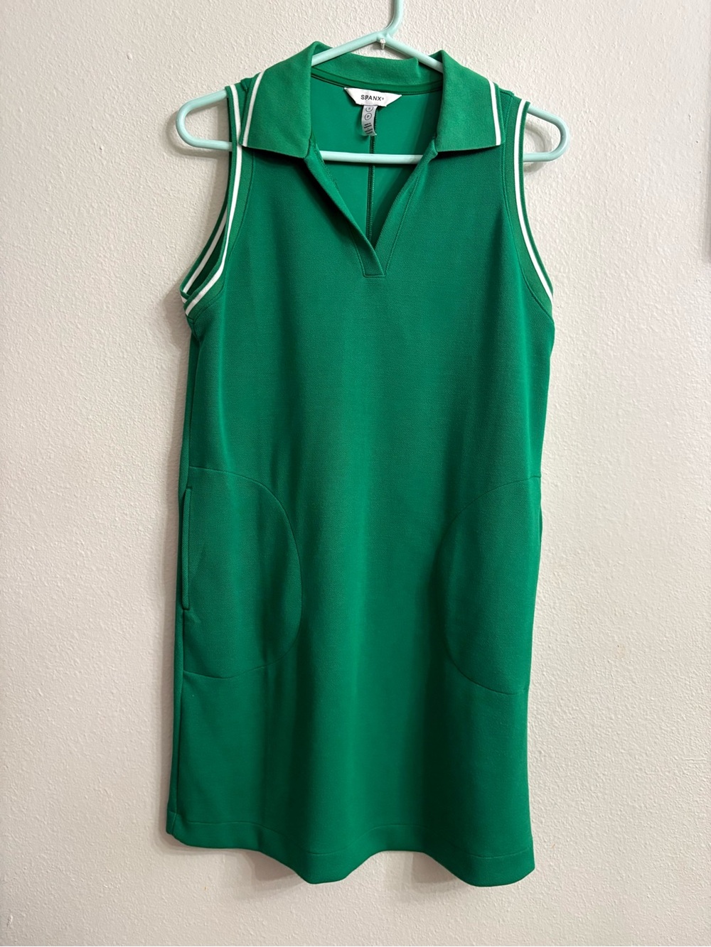 SPANX Green Sleeveless Polo Shift Dress with White Trim